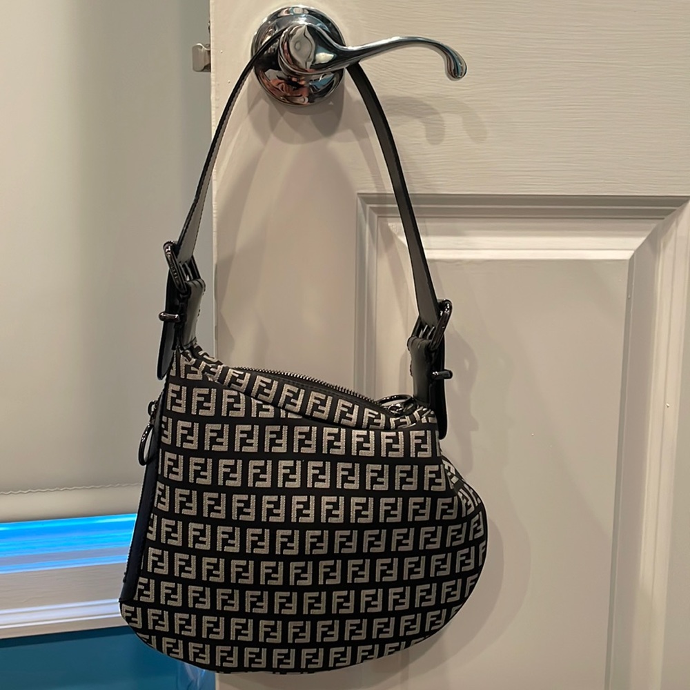 Fendi bag shoulder bag back and gray 12” tall purse shoulder bag - Picture 1 of 7